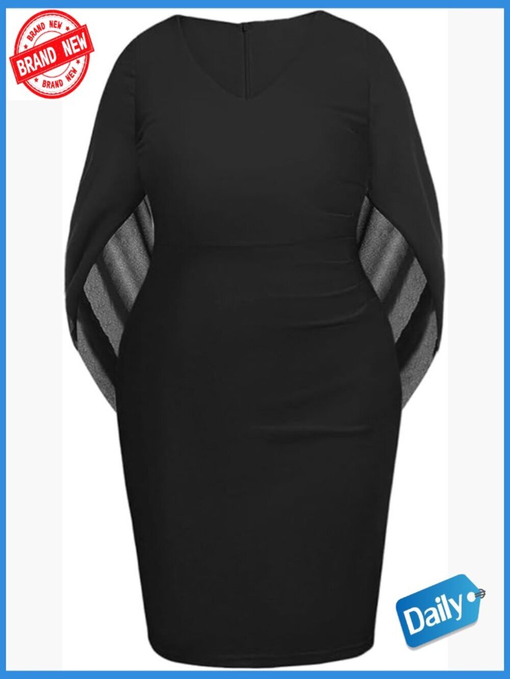 Plus Size Chiffon Cape V-Neck Bodycon Cocktail Dress Formal Wedding Guest